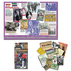 EDWARDIANS, Suffragettes Memorabilia Pack and The Pankhursts Poster, Set