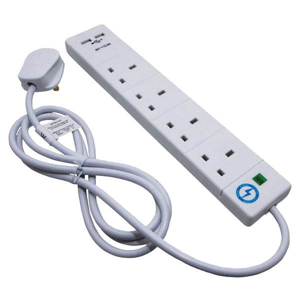 EXTENSION CABLE (TRAILING SOCKETS), 4 Way with USB Sockets, Each
