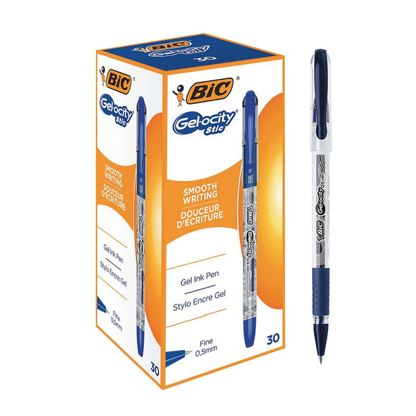 GEL INK PENS, BiC Gelocity Stick, Blue, Pack of 30