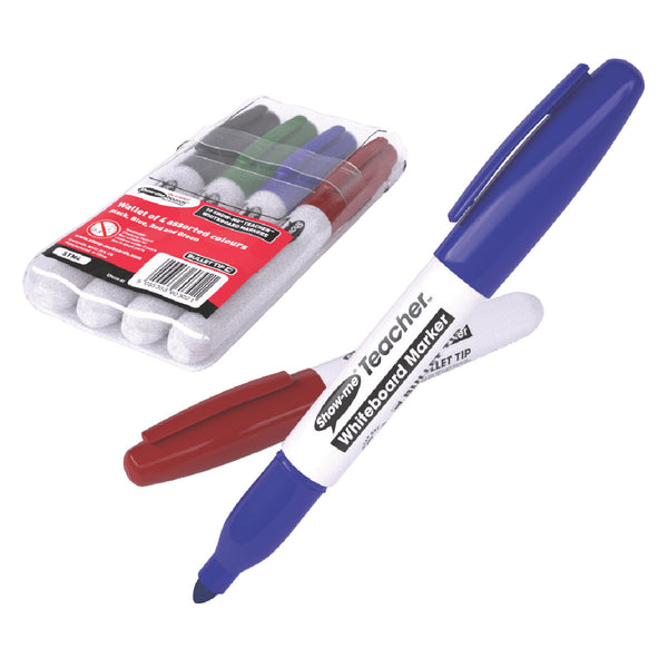 DRYWIPE MARKERS, Show-Me Teacher Marker, Assorted, Pack of 4