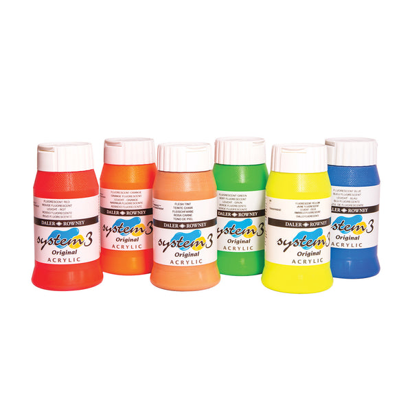 PAINT, ACRYLIC, DALER ROWNEY SYSTEM 3, Individual Colours, Fluorescent Red, 500ml