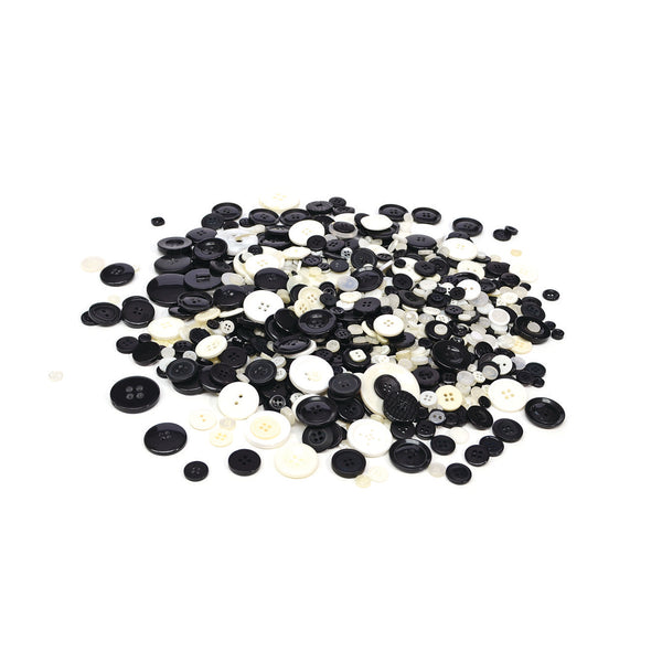 PLASTIC BUTTONS, Black & White, Pack of, 500g