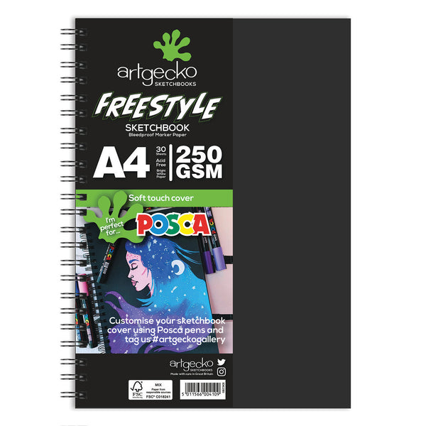 FREESTYLE GECKO SKETCHBOOKS, Artgecko Freestyle Sketchbook, A4 Portrait, 30 Sheets, Each