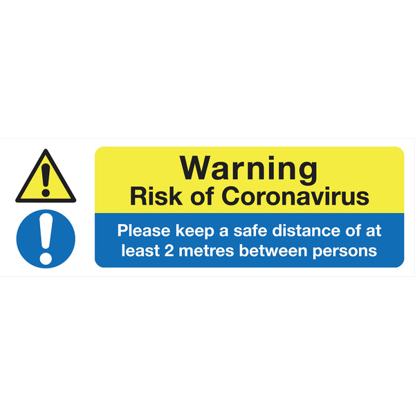 Warning Risk of Coronavirus, SELF-ADHESIVE VINYL SIGNS, 600 x 400mm, Each
