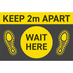 Keep 2m Apart, Wait Here, SELF-ADHESIVE VINYL FLOOR SIGNS, 600 x 400 mm, Each