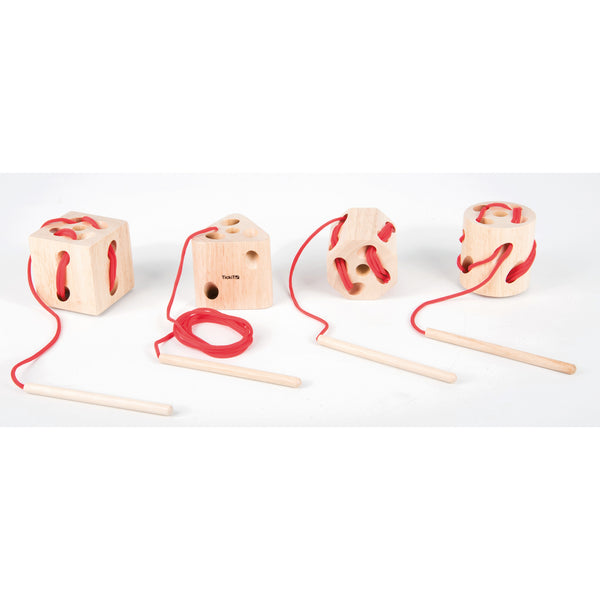 WOODEN LACING SHAPES, Age 3+, Set of, 4