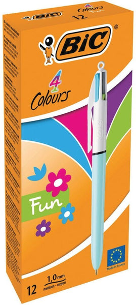 BiC® 4 Colour Retractable Ballpoint Pen, Light Blue, Box of 12