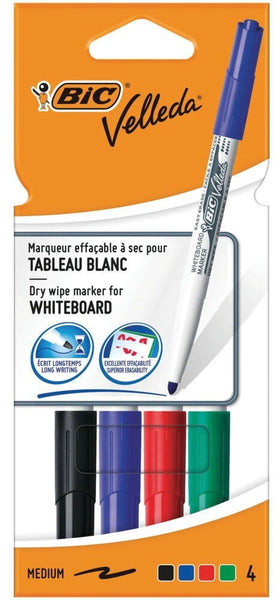 BiC® Velleda® 1741 Drywipe Pens, Medium barrel, Assorted, Pack of 4