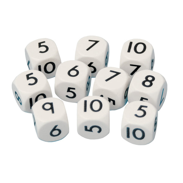 DICE - PLASTIC, Numbered 5 - 10, Pack of 10