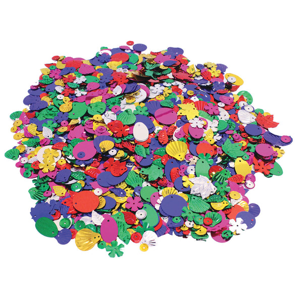 SEQUINS, Assorted Shapes, Colours and Sizes, Brights, Tub of, 500g
