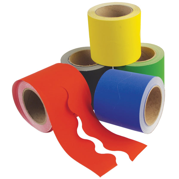 BORDER ROLLS, Scalloped Cut Poster Paper Assorted, Brights Assorted , Pack of 5 rolls