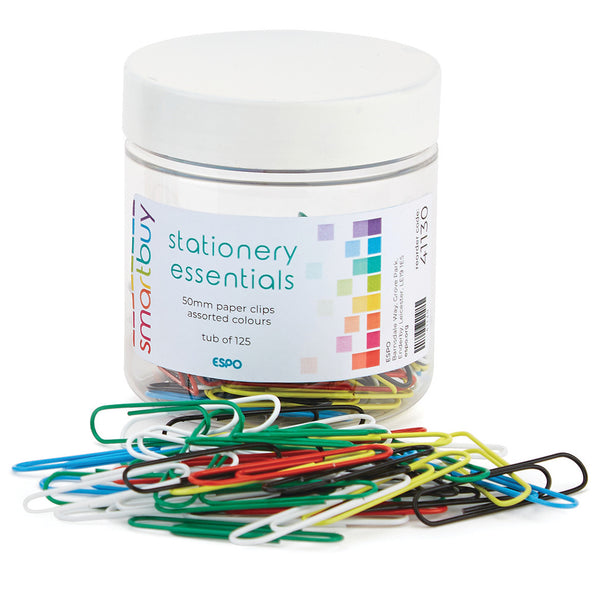 SMARTBUY, PAPER CLIPS, Assorted Colours, 50mm, Tub of 125