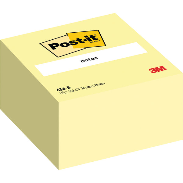 REPOSITIONABLE NOTES, POST-IT CANARY YELLOW NOTES, Canary Yellow Cube, 76 x 76mm, Each