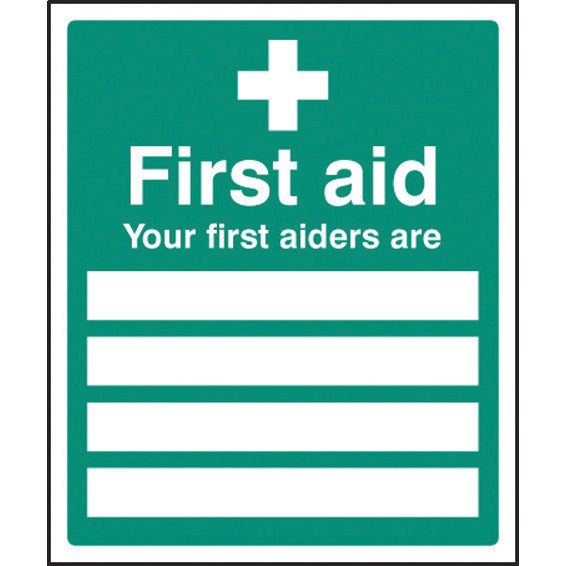 SAFETY SIGNS, First aid - Your first aiders are, 250 x 300mm, Each