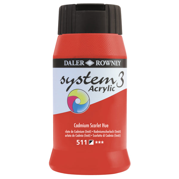 PAINT, ACRYLIC, DALER ROWNEY SYSTEM 3, Individual Colours, Cadmium Scarlet Hue, 500ml