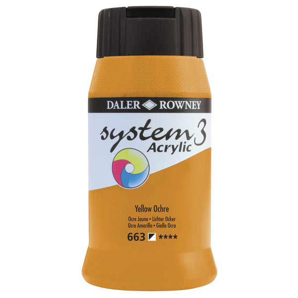 PAINT, ACRYLIC, DALER ROWNEY SYSTEM 3, Individual Colours, Yellow Ochre, 500ml