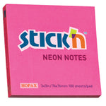 REPOSITIONAL NOTES, STICK 'N NOTES, Neon Pink, 76 x 76mm, Pack of 6