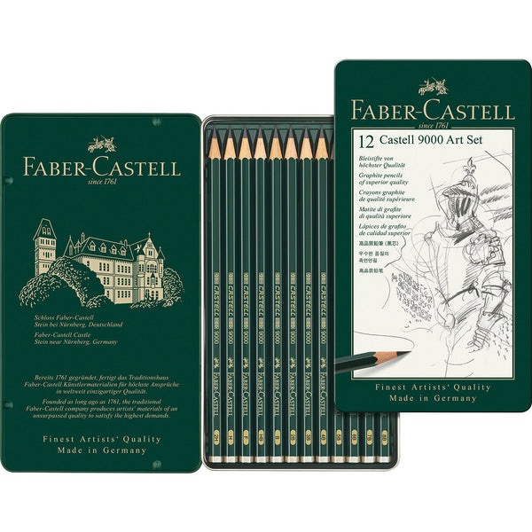 SKETCHING PENCILS, Faber-Castell 9000 Art Set, 8B to 2H, Pack of 12