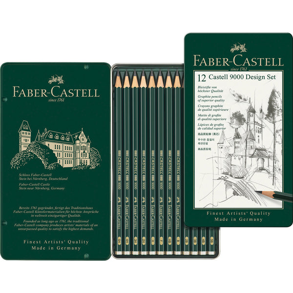 SKETCHING PENCILS, Faber-Castell 9000 Design Set, 5B to 5H, Pack of 12
