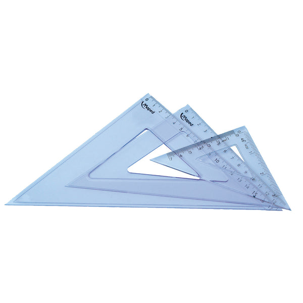SET SQUARES - CLEAR GRADUATED PLASTIC, 45degree, 21cm, Pack of 25