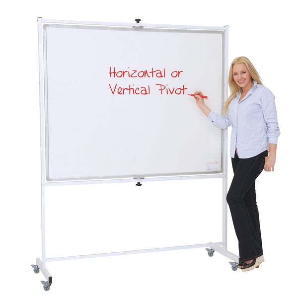 MOBILE ALUMINIUM FRAMED WHITEBOARDS, Mobile Pivoting, Non-Magnetic, 900 x 1200mm height