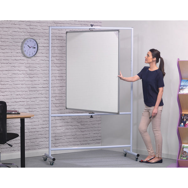 MOBILE ALUMINIUM FRAMED WHITEBOARDS, Mobile Pivoting, Non-Magnetic, 1200 x 1200mm height