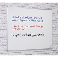 WALL MOUNTED ALUMINIUM FRAMED WHITEBOARDS, Non-Magnetic Drymaster, 10 Year Surface Guarantee, 1200 x 900mm height