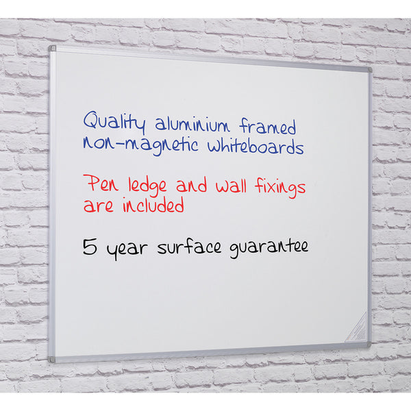 WALL MOUNTED ALUMINIUM FRAMED WHITEBOARDS, Non-Magnetic Drymaster, 5 Year Surface Guarantee, 2400 x 1200mm height