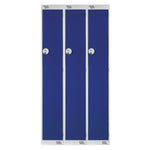 SINGLE COMPARTMENT LOCKERS WITH KEY LOCKS, 300 x 300 x 1800mm (w x d x h), Nest of 3 Lockers, Blue doors