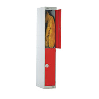 TWO COMPARTMENT LOCKERS WITH KEY LOCKS, 450 x 450 x 1800mm (w x d x h), Single Bay Locker, Red doors