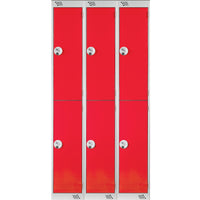 TWO COMPARTMENT LOCKERS WITH KEY LOCKS, 300 x 300 x 1800mm (w x d x h), Nest of 3 Lockers, Electric Blue doors