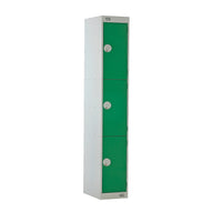 THREE COMPARTMENT LOCKERS WITH KEY LOCKS, 300 x 450 x 1800mm (w x d x h), Single Bay Locker, Green doors