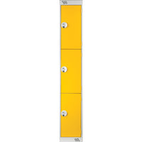 THREE COMPARTMENT LOCKERS WITH KEY LOCKS, 300 x 450 x 1800mm (w x d x h), Single Bay Locker, Yellow doors