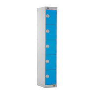 FIVE COMPARTMENT LOCKERS WITH SWIVEL CATCH LOCKS, 300 x 300 x 1800mm (w x d x h), Nest of 3 Lockers, Electric Blue doors