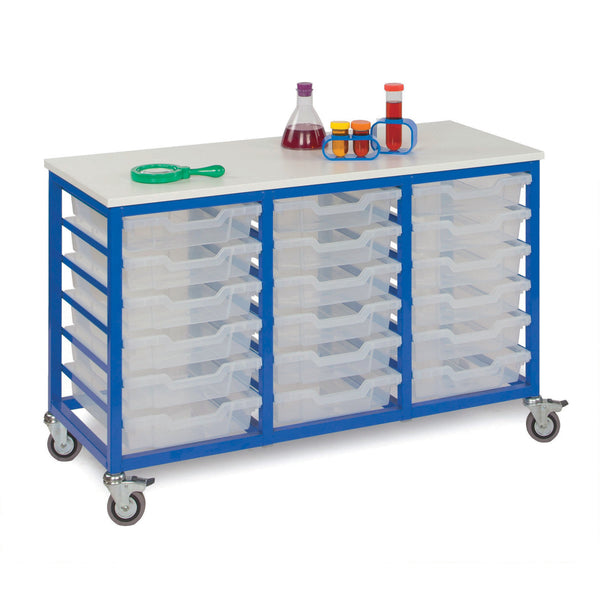 METAL FRAME TRAY UNITS, MOBILE TRAY UNITS, 3 Column, For 18 Trays, Tangerine