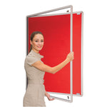 Felt Noticeboards, Tamperproof, Side Hinged Doors, Single Door - 600 x 900mm height, Red
