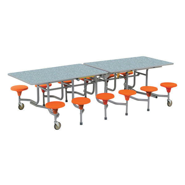 TABLE AND SEATING UNITS, 12 SEAT RECTANGULAR TABLES, 660mm height - Table Top Blue Silk, Blue Sky Seats