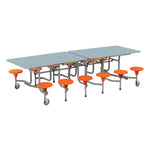 TABLE AND SEATING UNITS, 12 SEAT RECTANGULAR TABLES, 660mm height - Table Top Blue Silk, Yellow Seats
