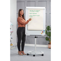 MOBILE ROUND BASE FLIP CHART EASEL, Magnetic, Red