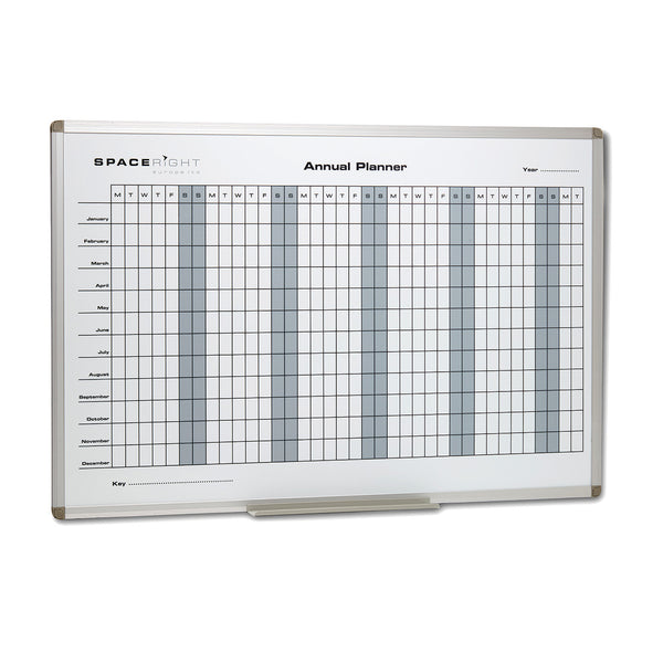 ALUMINIUM FRAMED MAGNETIC WHITEBOARD PLANNERS, Annual Planner, 900 x 600mm height
