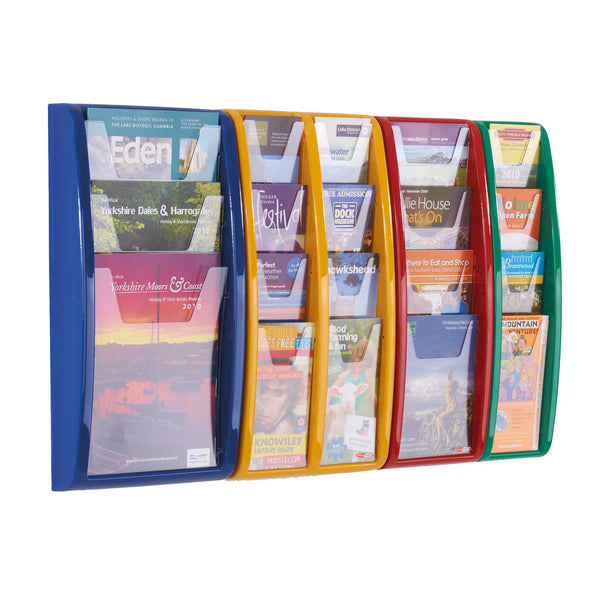 PANORAMA WALL MOUNTED LEAFLET DISPENSERS, A5, 4 Pockets, Blue