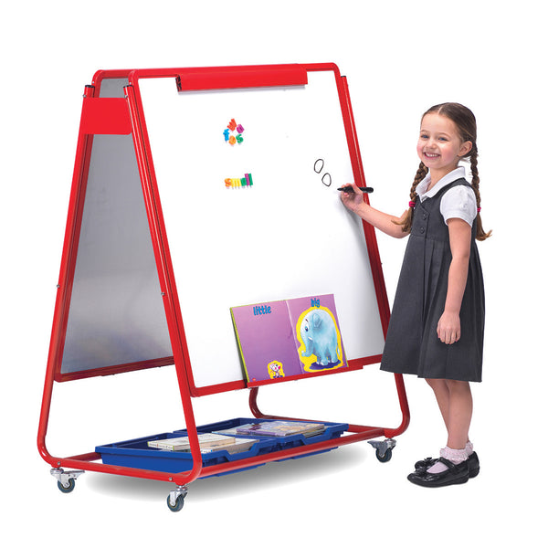 JUNIOR MOBILE MAGNETIC EASELS, Display/Storage Easel, Double Sided, Red Frame