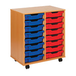 MOBILE TRAY UNITS, DOUBLE COLUMN, 16 Shallow Tray, Maple