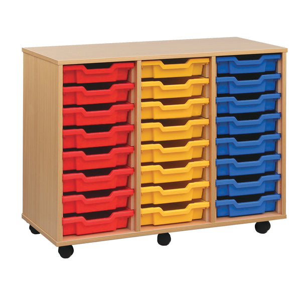 MOBILE TRAY UNITS, TRIPLE COLUMN, 24 Shallow Tray, Without Doors, Maple