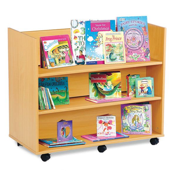 SMARTBUY, BOOK STORAGE, DOUBLE SIDED MOBILE BOOK STORAGE, 3 Straight Shelves Each Side, Beech