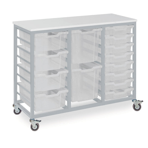 METAL FRAME TRAY UNITS, MOBILE TRAY UNITS, 3 Column, For 24 Trays, Cool Blue