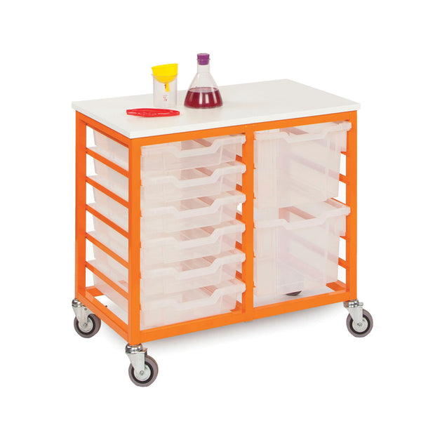 METAL FRAME TRAY UNITS, MOBILE TRAY UNITS, 2 Column, For 12 Trays, Tangerine