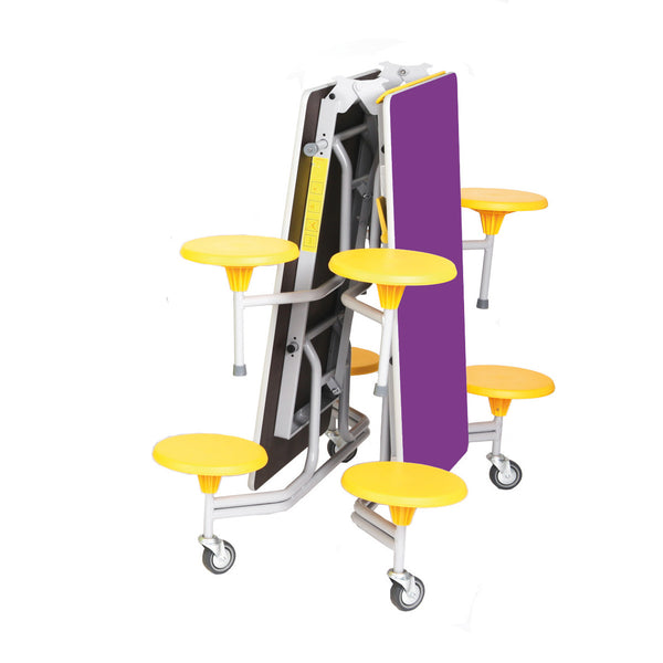 TABLE AND SEATING UNITS, 8 SEAT RECTANGULAR TABLES, Table Top Purple, Yellow Seats, 740mm height