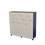 MAPLE EFFECT & PRIMARY COLOUR RANGE, BOOKCASE WITH DRY WIPE BACK, Blue with Maple Dividers