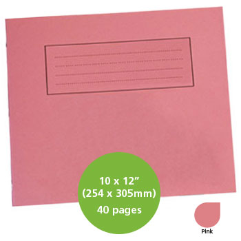 EXERCISE BOOKS, MANILLA COVERS, 10 x 12'' (254 x 305mm), 40 pages, Pink, Plain - creative writing, Pack of 50
